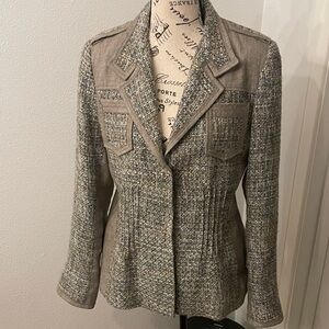 Elie Tahari Gray and Cream Tweed Blazer